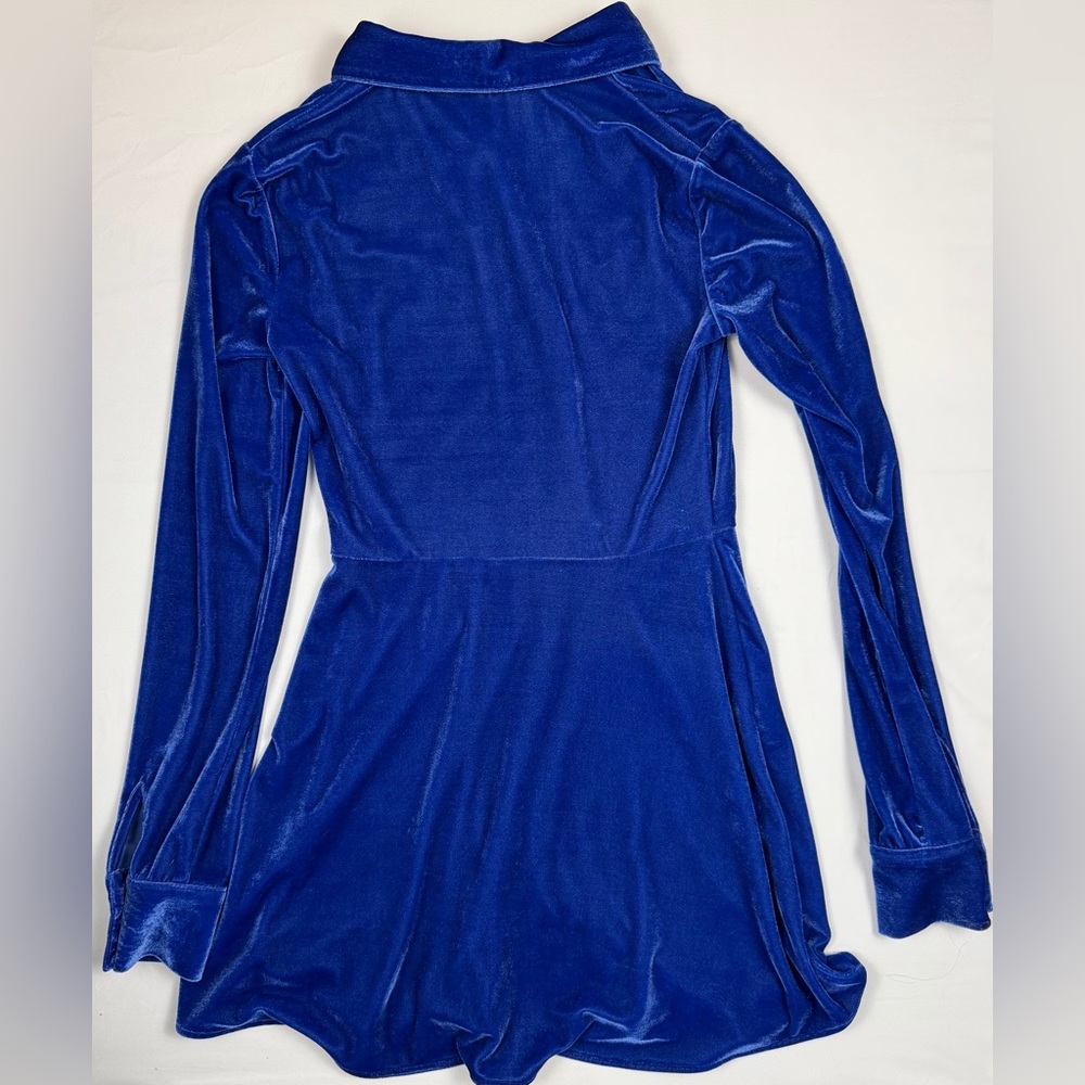 Urban Outfitters Blue Velvet Button Down Shirt Dress Y2K Long Sleeve Small EUC - Picture 7 of 10